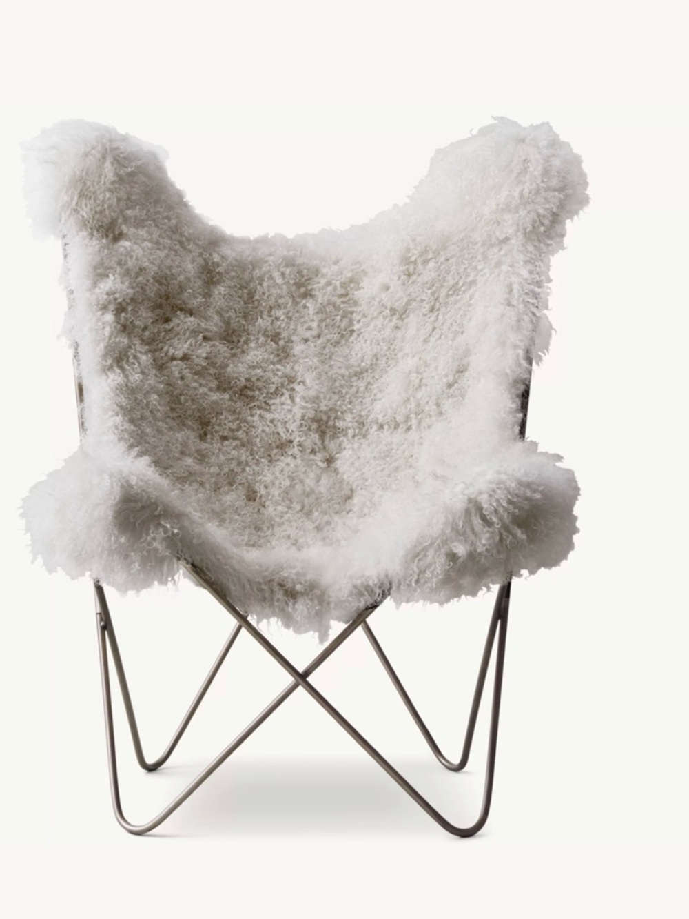 RH Arctic White Mink Faux Fur Butterfly Chair with Brass/Gold Frame